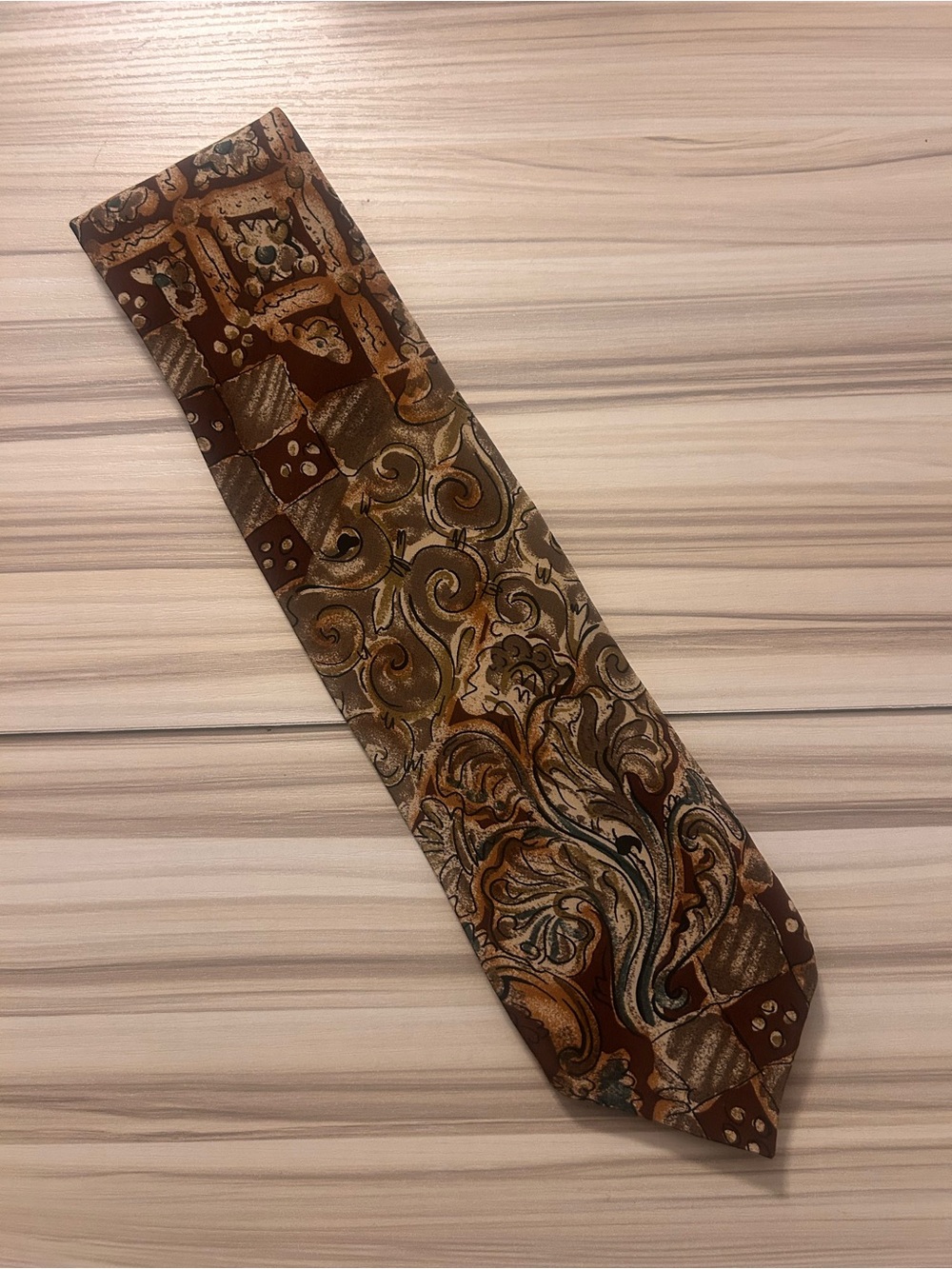 Joseph Abboud Brown & Gold Paisley Geometric Silk Tie